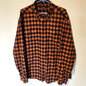 Fish Hippie Buffalo Plaid Flannel Shirt - Orange & Blue - Size XXL